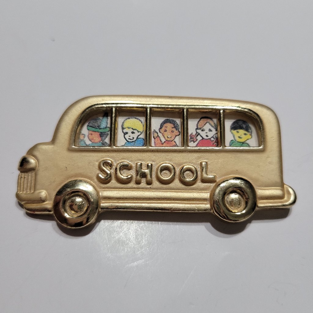 L Razza Vintage School Bus Pin Brooch Retro Signed Children Students